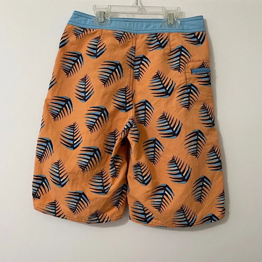 Patagonia Boys Board Shorts Orange Palm Leaf Print Elastic Waist Drawstring‎ 10